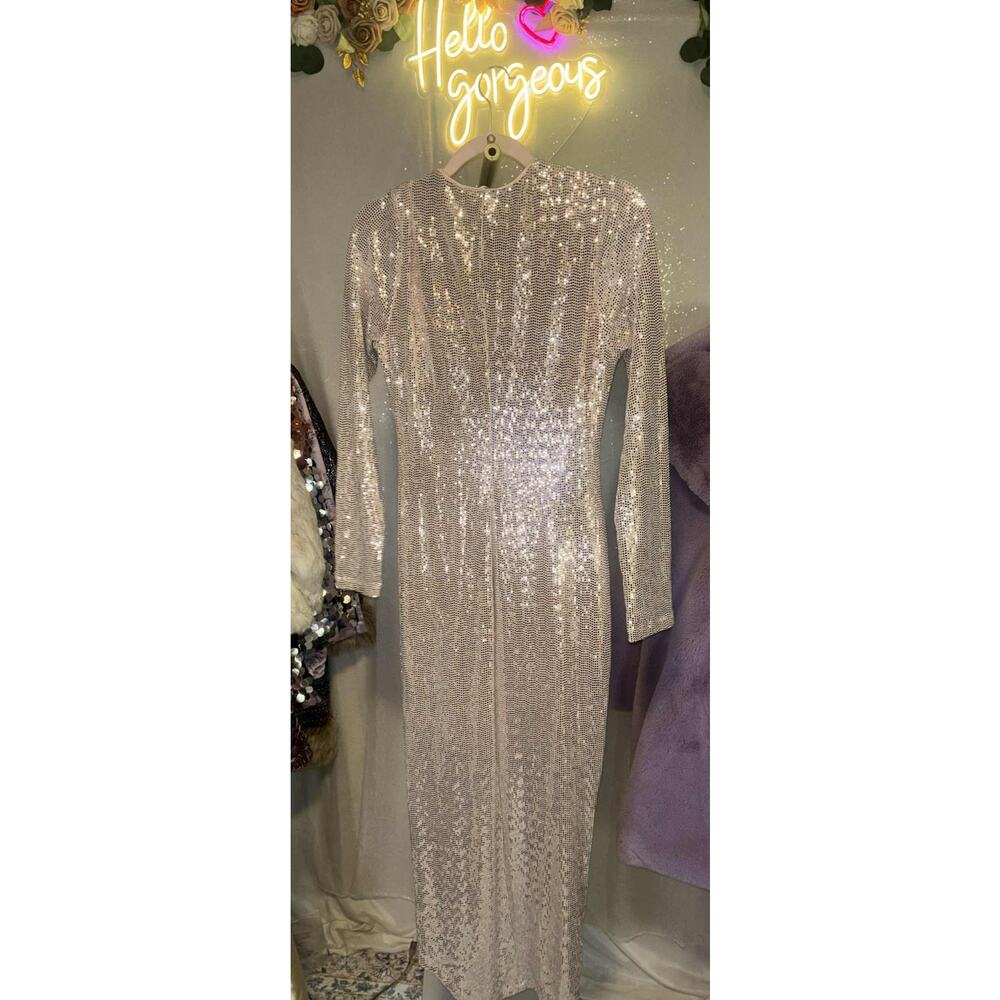 Venus Size M Rose Gold Sequin Long Sleeve Midi Evening Gown - Picture 4 of 6